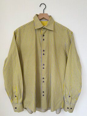 Luchiano Visconti Yellow & Gray Striped Button-Up Shirt